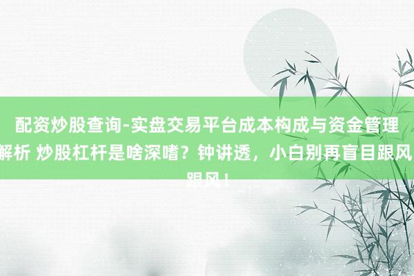 配资炒股查询-实盘交易平台成本构成与资金管理解析 炒股杠杆是啥深嗜？钟讲透，小白别再盲目跟风！